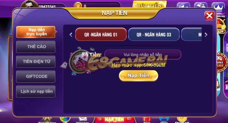 Các bước nạp tiền 68 game bài cho tân binh như thế nào?