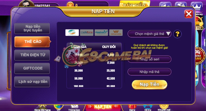 Bỏ túi 3 cách thức nạp tiền 68 game bài phổ biến nhất từ A - Z 