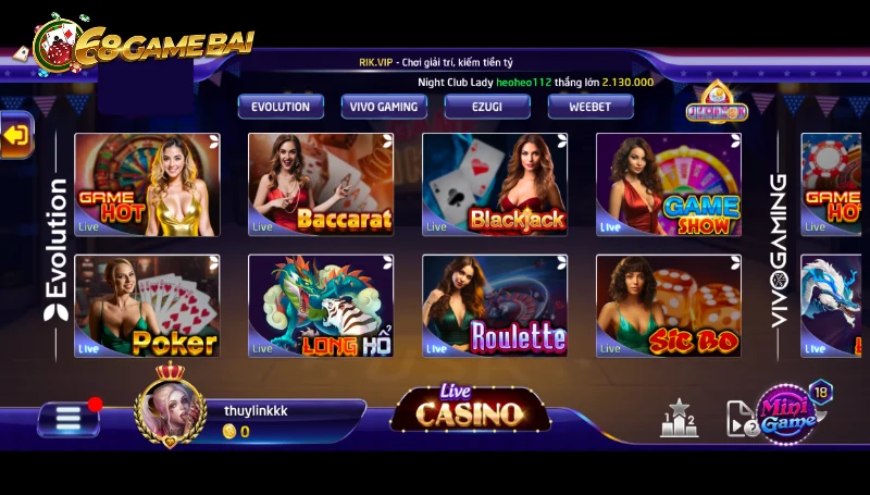 Đôi nét giới thiệu sảnh live casino 68 game bài