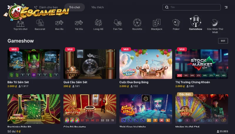 Điểm danh các tựa game đổi thưởng siêu hot tại live casino 68 game bài