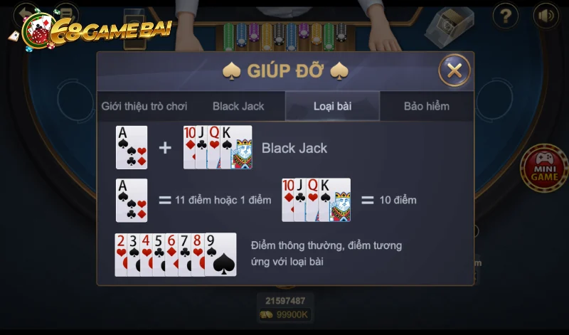 Các quy ước thắng cược Blackjack 68 game bài