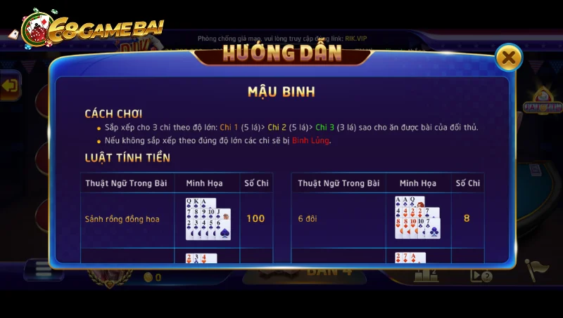 Cách chơi đơn giản của mậu binh 68 game bài